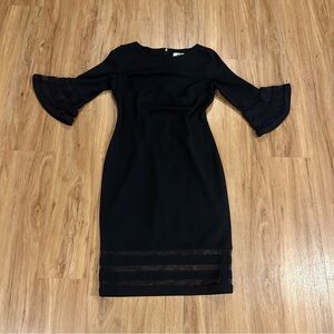 Calvin Klein Black Dress with Sheer Bell Sleeves